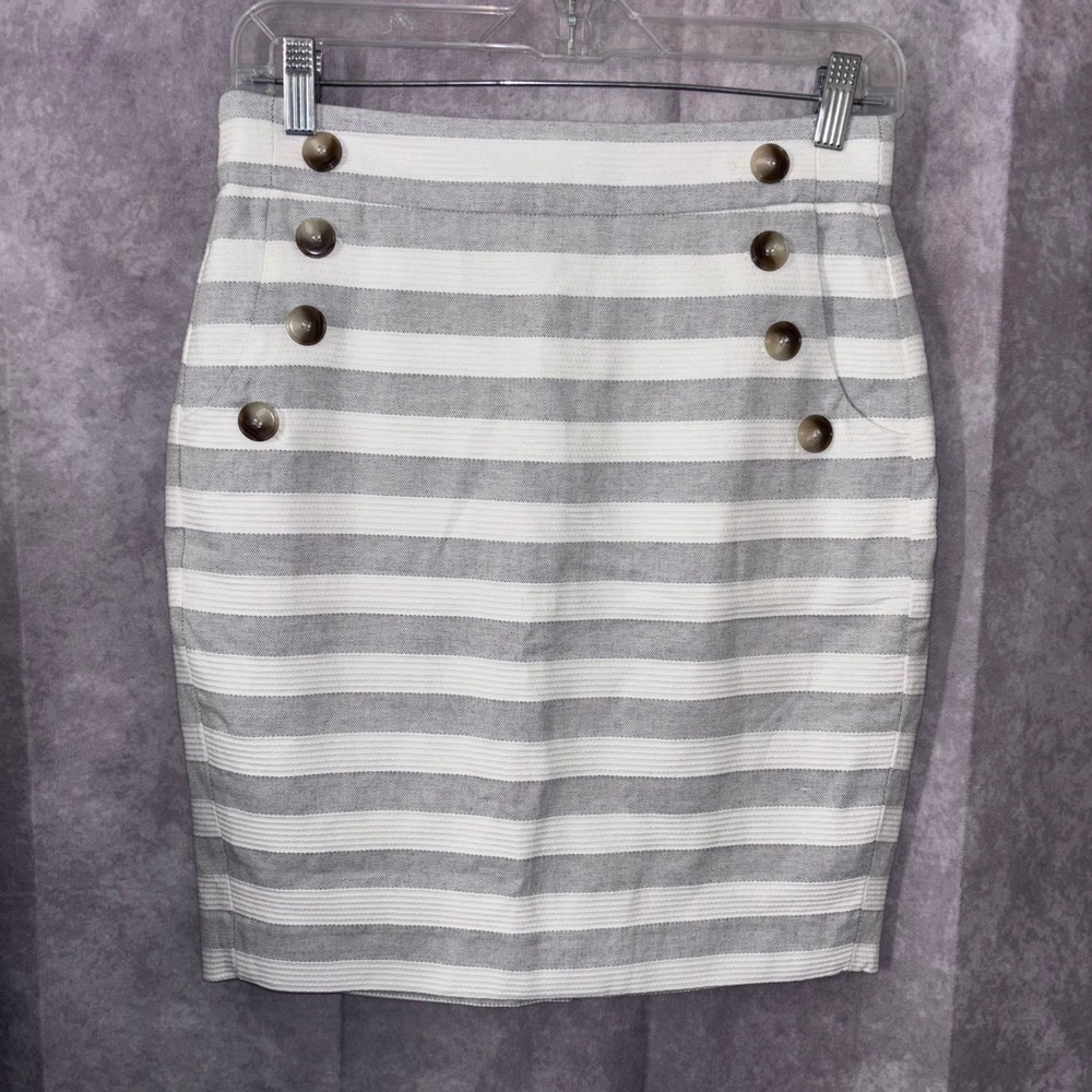 LOFT Gray White Striped Nautical Coastal Preppy Skirt Classic Old Money Women 4P